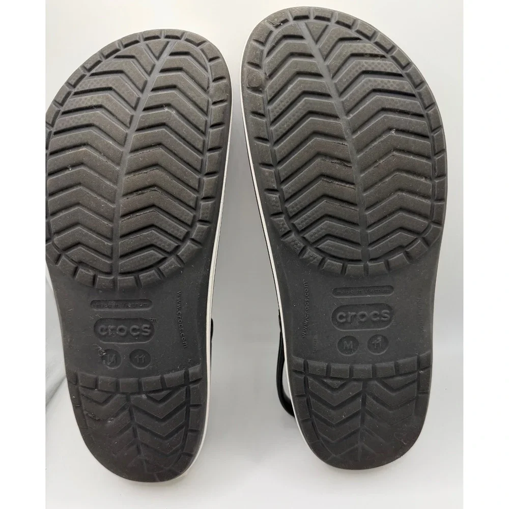 Crocs Crocband Clogs Sandals Men's Size 11  Black/White Retro Racing Stripe Logo